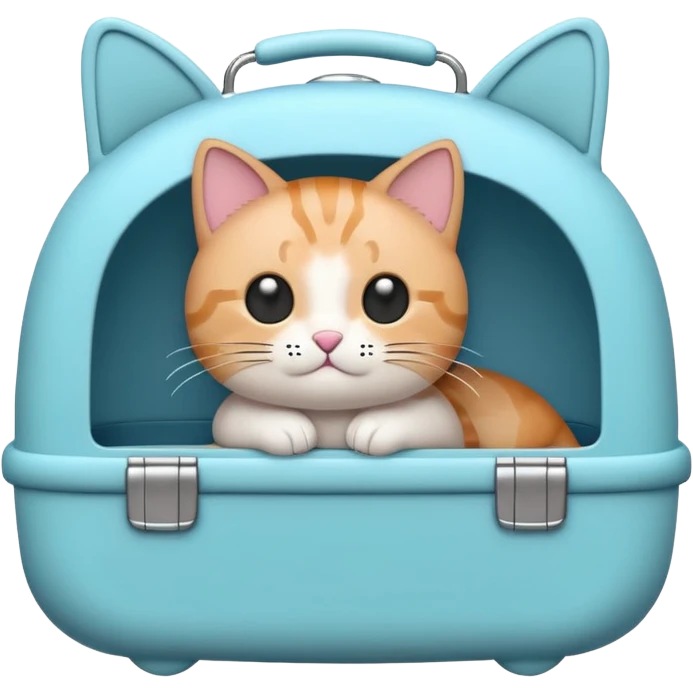 A cute emoji-style cat carrier — rounded, soft edges, cartoon-like design, pastel colors, with a small handle on top and tiny ventilation holes on the side. Simple, minimal details, high contrast, clean outline. emoji