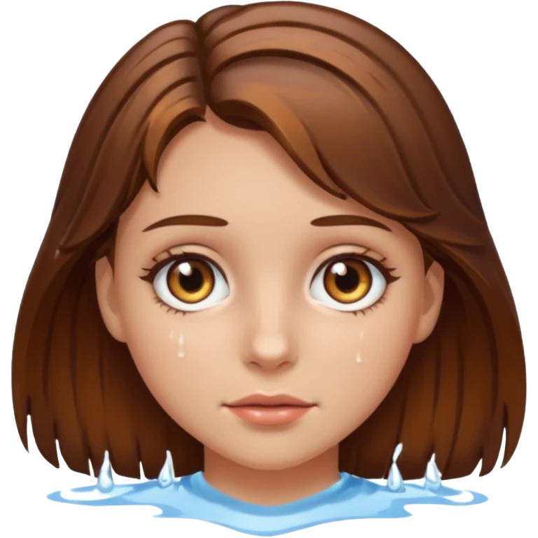 Girl with brown hair and hazel eyes and a wet face emoji