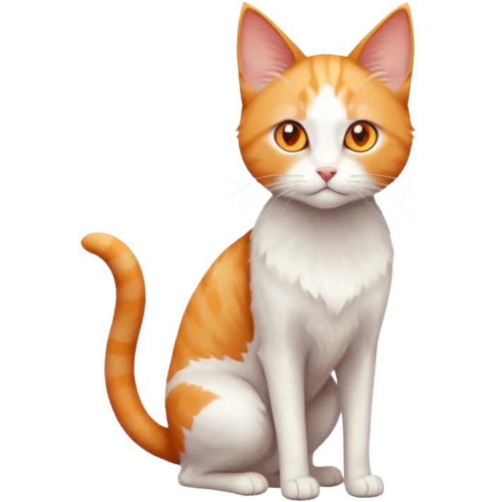 full body of tiny + skinny ginger and white cat with deep orange eyes and triangular shaped face emoji