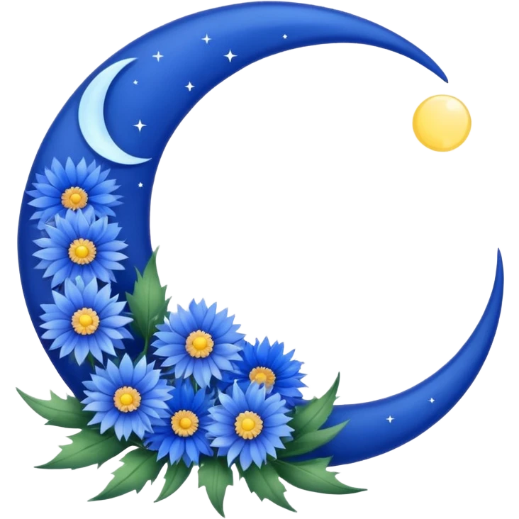 The crescent moon from which the cornflowers grow. emoji