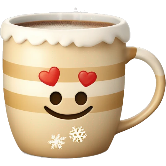 mugs with a hot drink decorated with snowflakes or a striped caramel stick. Steam rises from the mug in the shape of hearts. The color of the mug is warm beige emoji