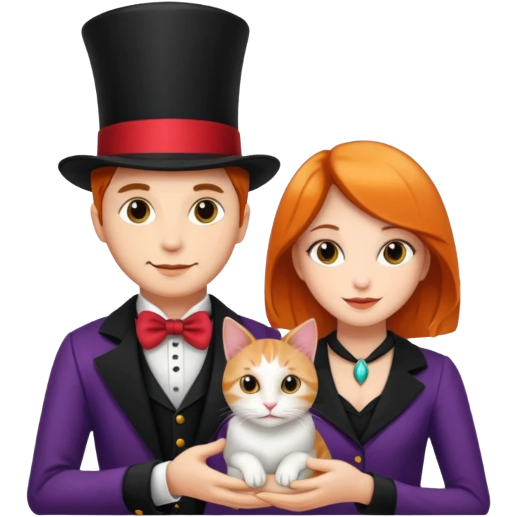 magician couple and their pet cat emoji