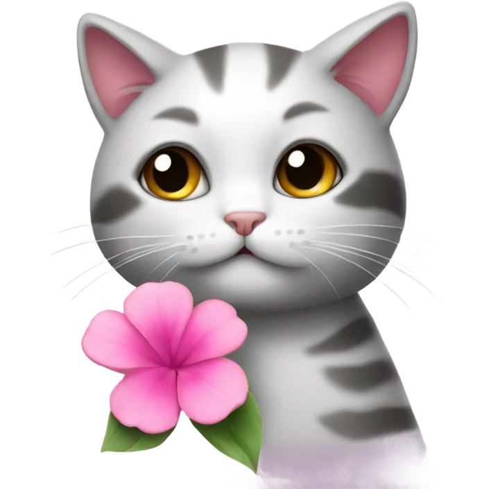 A shy cat with a pink flower  emoji