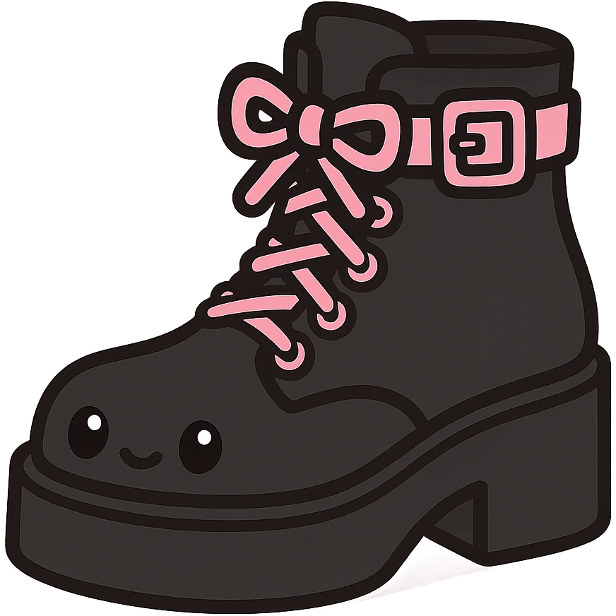 BLACKPINK-inspired gothic shoes, no hearts, black and pink, cute and stylish, kawaii style, platform boots with buckles, no socks emoji