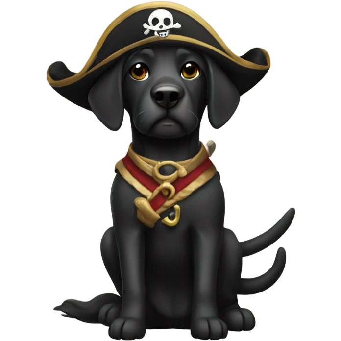 Black lab dressed up as a pirate emoji