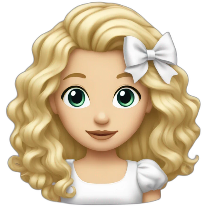Long blonde wavy hair with a white bow emoji