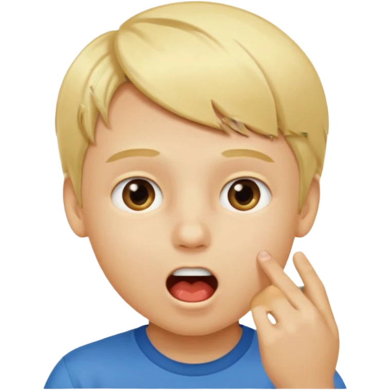 Un garçon blond qui ouvre la bouche laissant voir les numéros 6 7 emoji