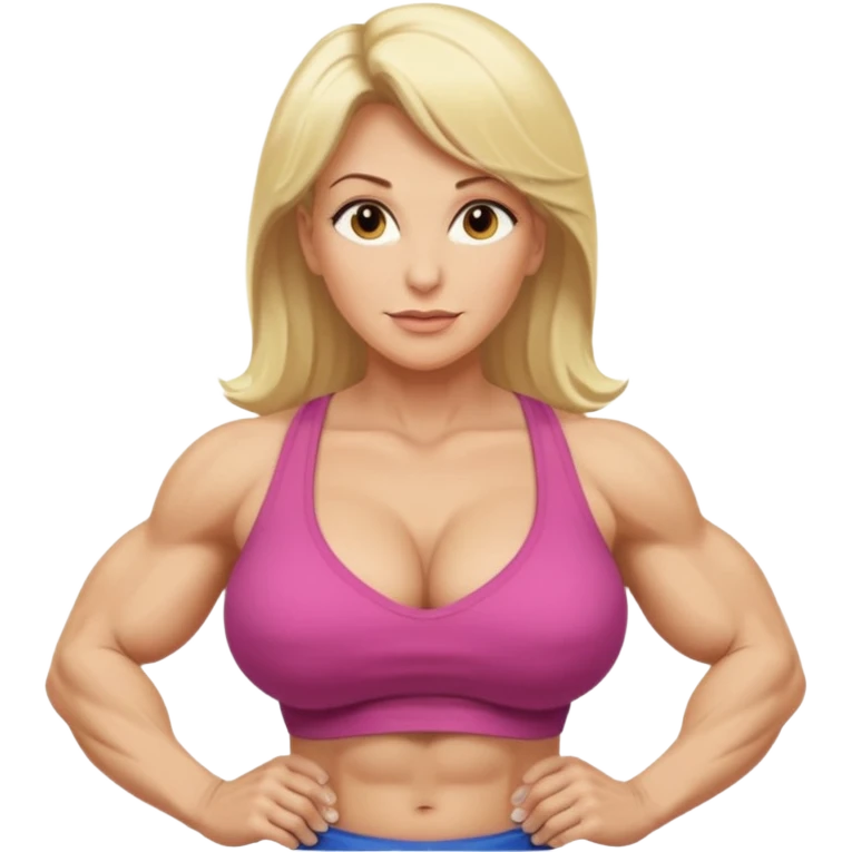 Woman in her 50s, blonde hair, massive boobs, massive ass, has a 12 inch dick, is a Futa. emoji