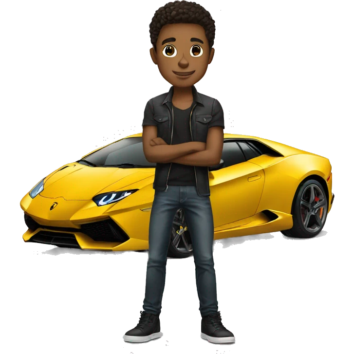 A handsome boy stand with lamborghni emoji