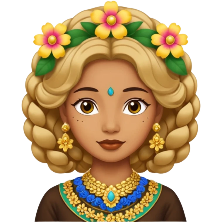 women with tan skin, wearing traditional Javanese hair with bouncy flowers, and wearing paes emoji