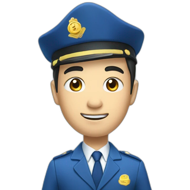 young asian deputy in blue suit and blue scullcap waves his hand emoji