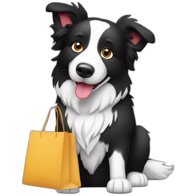 Border collie con bolsa de compra emoji