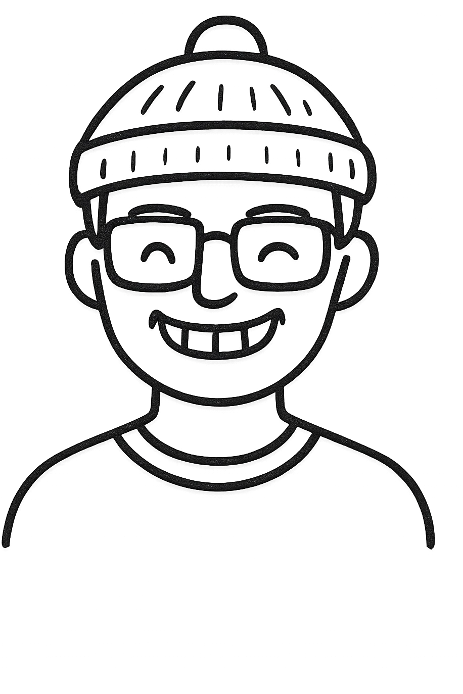 Make the beanie grey with black stripes. The guy is smiling, showing upper teeth, keep the flat color icon style with transparent background. emoji