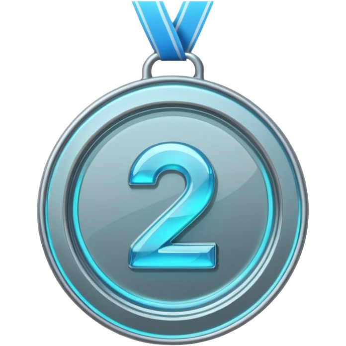 medal number 2 , minimalistic silver transparent glass 3d neon glowing emoji