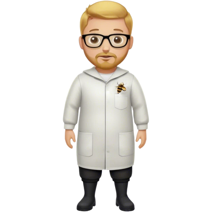 full body medium plus size male bee keeper in yellow and black with  short light strawberry blonde hair and goatee wearing glasses  emoji