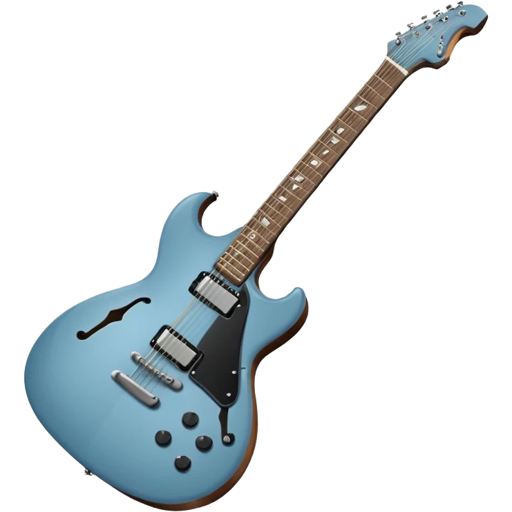 A gray-blue electric guitar with a black pick guard emoji