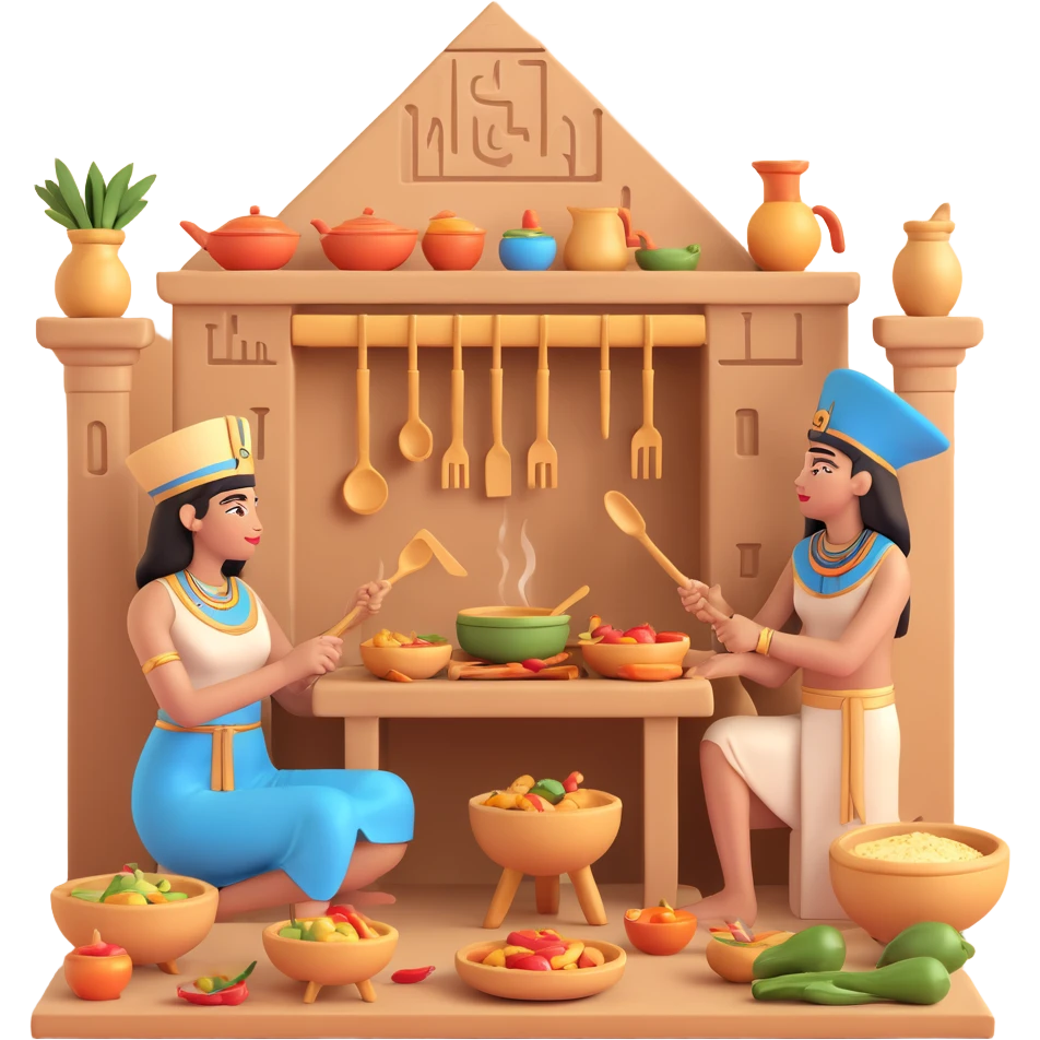 ancient Egyptian cooking scene in hieroglyphic style emoji