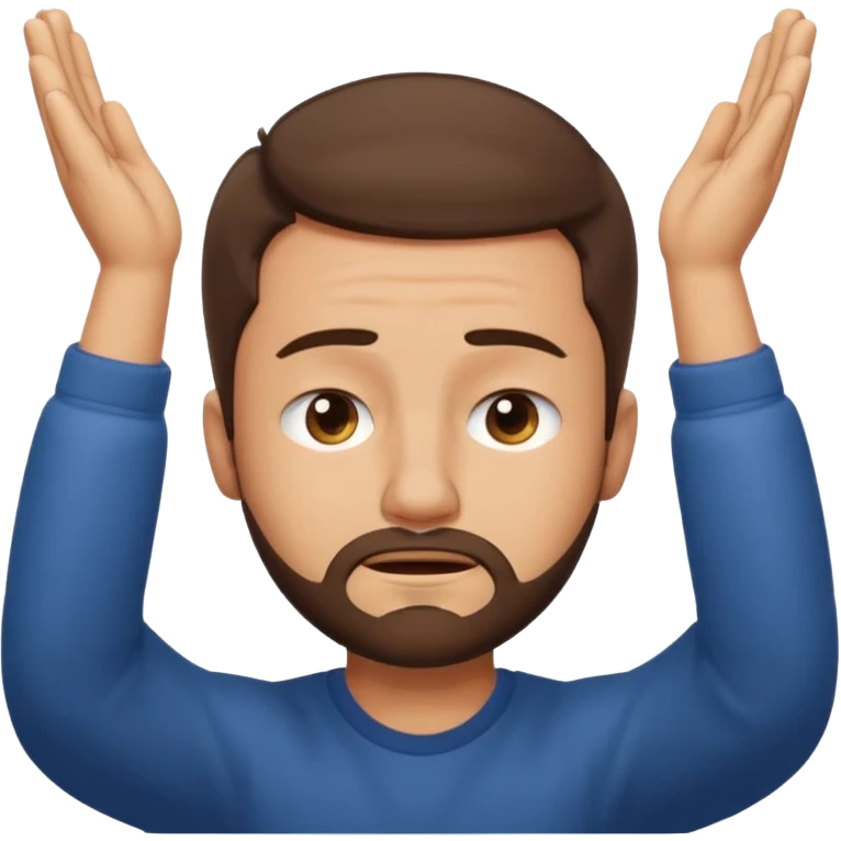 Emoji of a frustrated man with short brown hair hair and a short beard, eyes tightly closed and eyebrows furrowed.
Both hands raised near his head in frustration, clean rounded emoji style, soft gradients, plain background. emoji