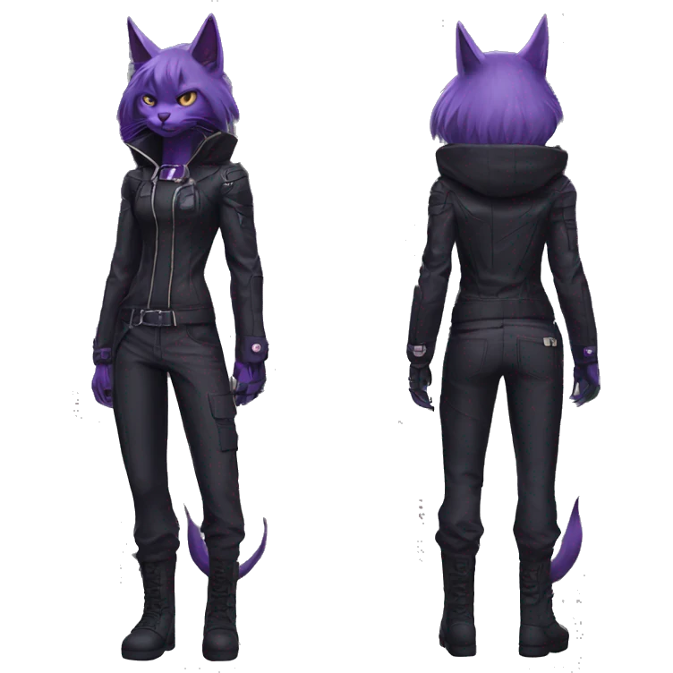 Anthro cool edgy evil black techwear Purple nargacuga-bat-cat-Fakemon collar full body emoji