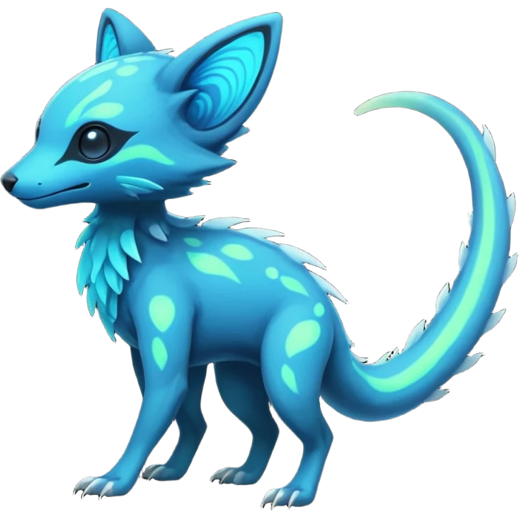 Rare realistic dark-neon glowing bioluminescent edgy badass epic pretty beautiful handsome gorgeous aesthetic colorful vibrant Vernid-Trico-species-Fakemon-creature by LiLaiRa, 4 legs, 1 tail, random markings, (full body) emoji