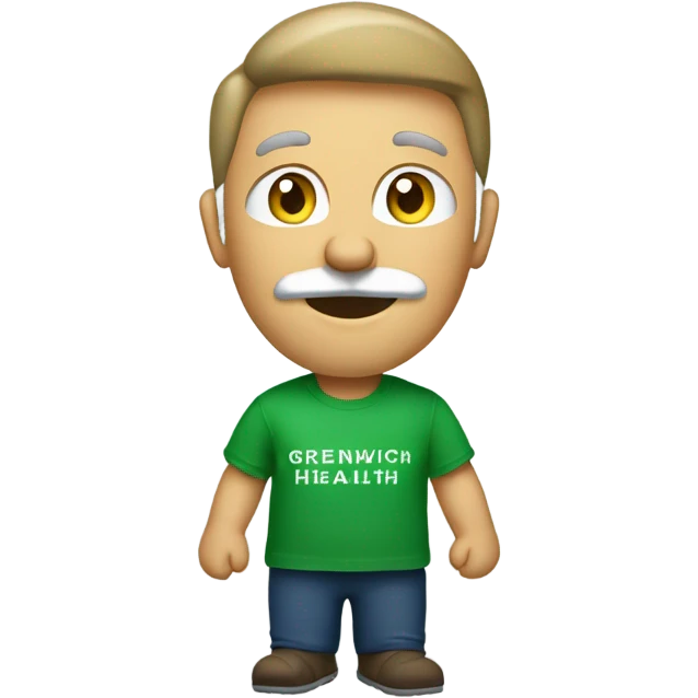 Santa wearing green t-shirt. The t-shirt the letters ‘Greenwich Health’ written in white letters  emoji
