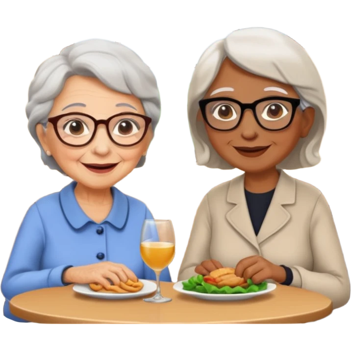 conversación dentro de un restaurant  dos personas y una de las persoans sea una abuela emoji