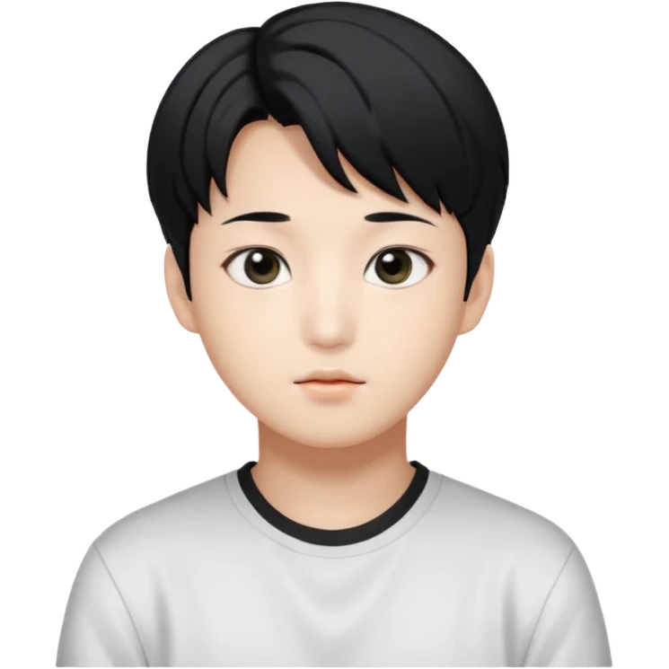 Korean boy with black hairs and black eyes, very beautifull like korean idol, and look like jungkook from bts emoji