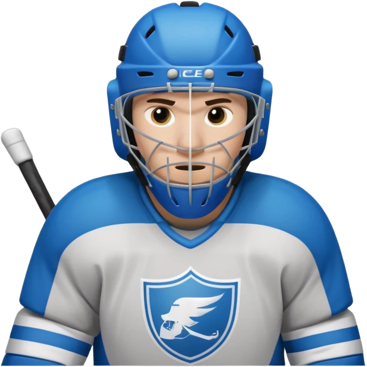 ice hockey goalie portrait, head and shoulders only, wearing goalie mask and helmet, padded jersey collar, holding goalie stick, focused intense expression, 3D cartoon style, mobile game icon style, clean background, no text, no watermark

 emoji