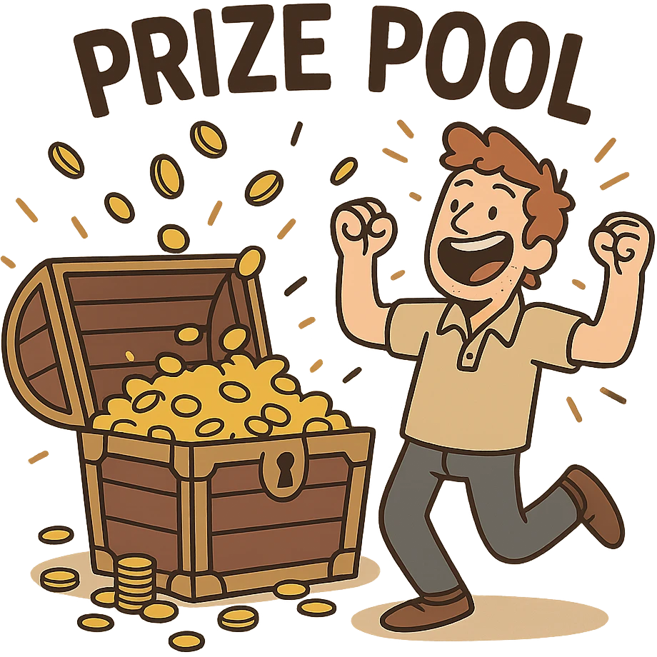 prize pool, treasure chest overflowing with coins, celebratory cartoon style emoji