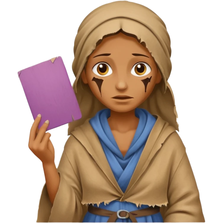 begger woman with holding  a pancart emoji