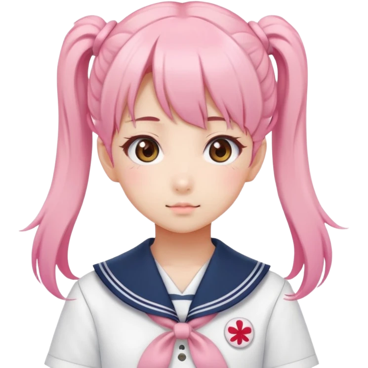 Cute anime girl with pink twin tails hairstyle wearing Japanese sailor style school uniform, kawaii style emoji
