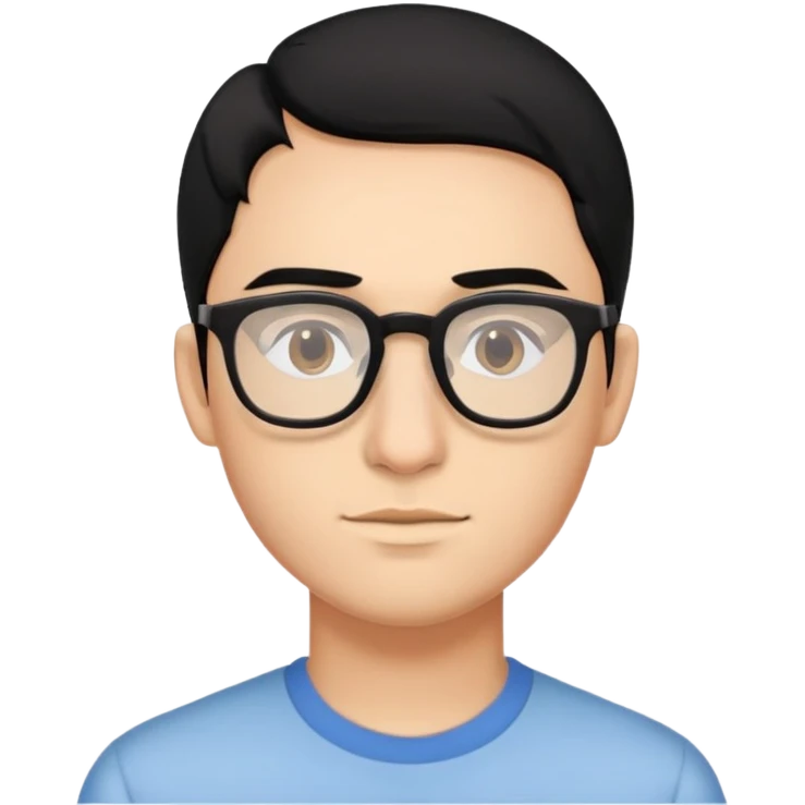 A young man with black hair parted 7/3, a high-bridged nose and wearing glasses. emoji