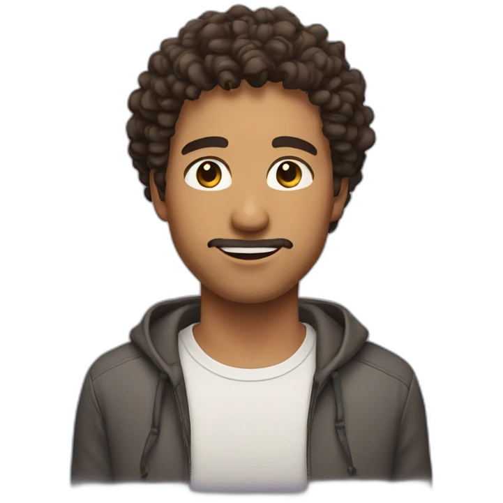 face mixed-race man with curly haircut with brown eyes and a slight mustache emoji