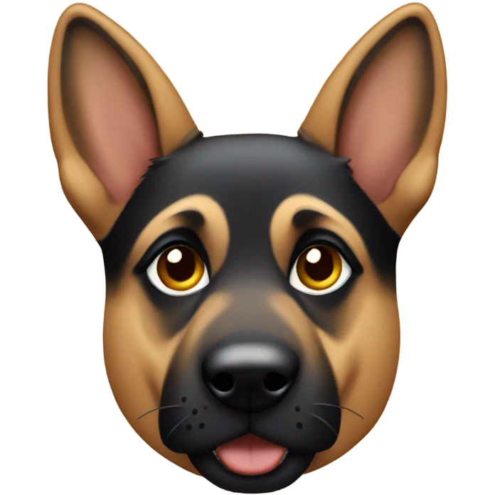 German Shepard dog with large ears. His fur is mostly black with some tan on his cheeks emoji