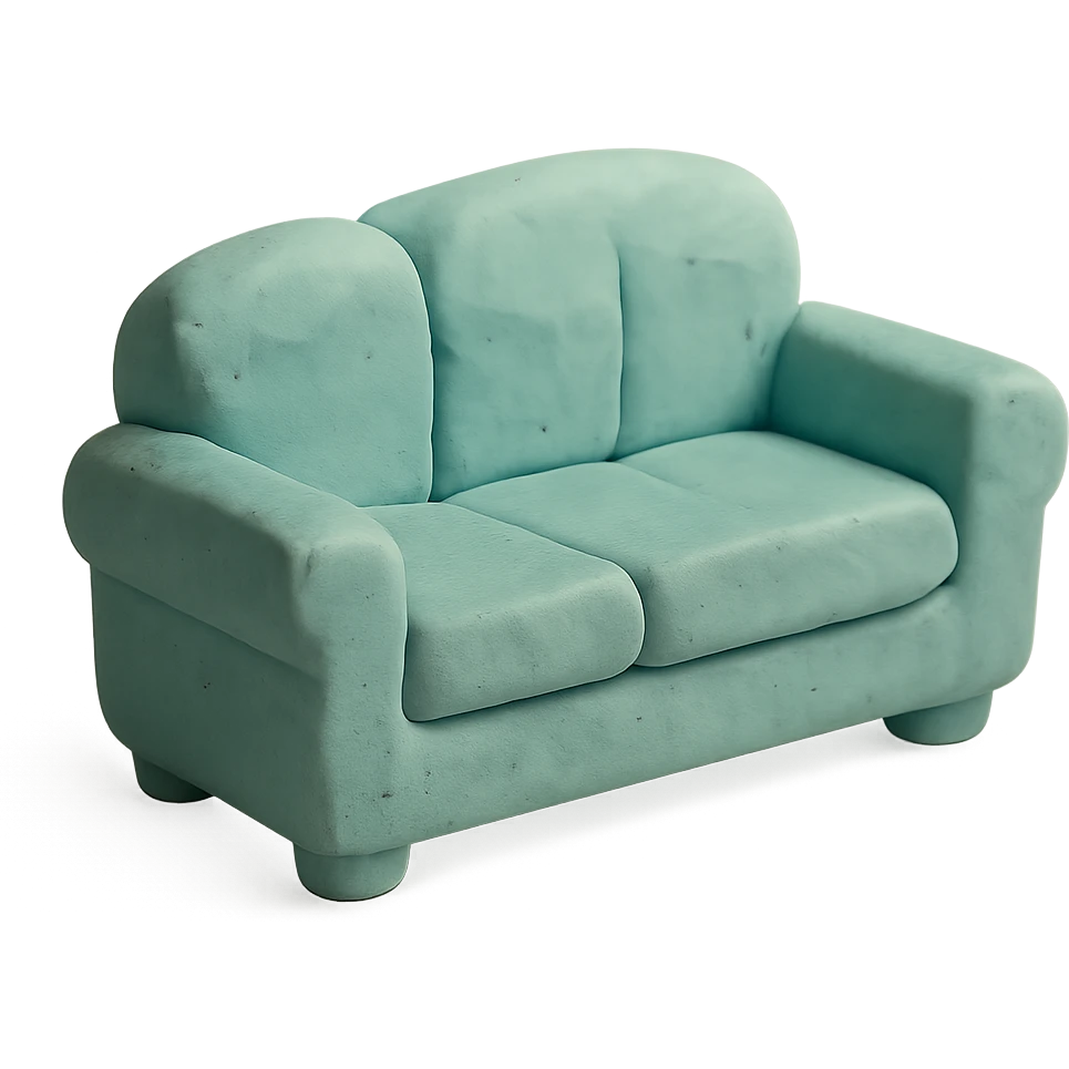 claymation style sofa foam, visible fingerprints, pastel palette emoji