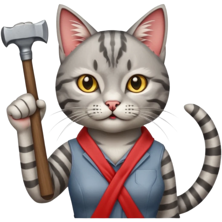 Female Cat with hammer and sickle. With raised fist emoji