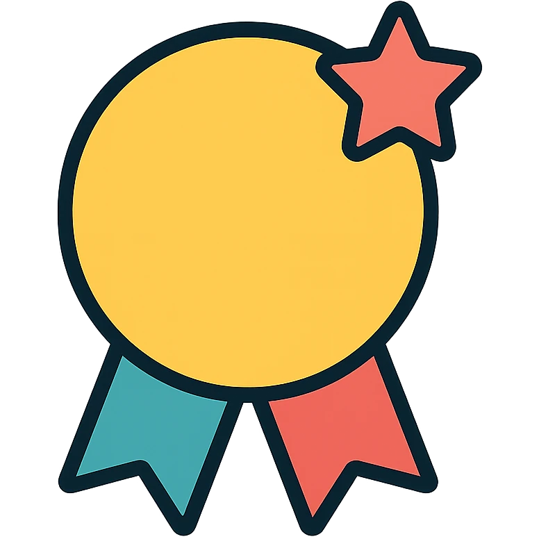 special offer badge, gold and colorful elements, elegant minimalist flat design, award badge style, 2D flat vector, trending icon look, soft shadows, no text, isolated on white background, perfect for commercial use emoji