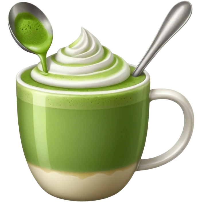 matcha latte with foam and spoon emoji