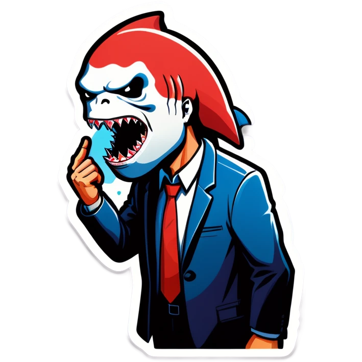 Man with a shark head that is frowning emoji