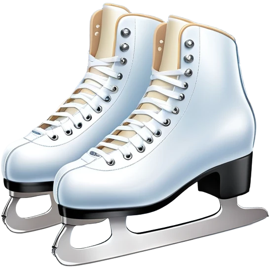 An icon showing The rink is surrounded by cheering spectators and soft arena lights, creating a beautiful, dynamic atmosphere. a pair of elegant figure skates placed on the smooth, sparkling ice of a grand ice arena. Transparent background highlights the grace and beauty of figure skating. emoji