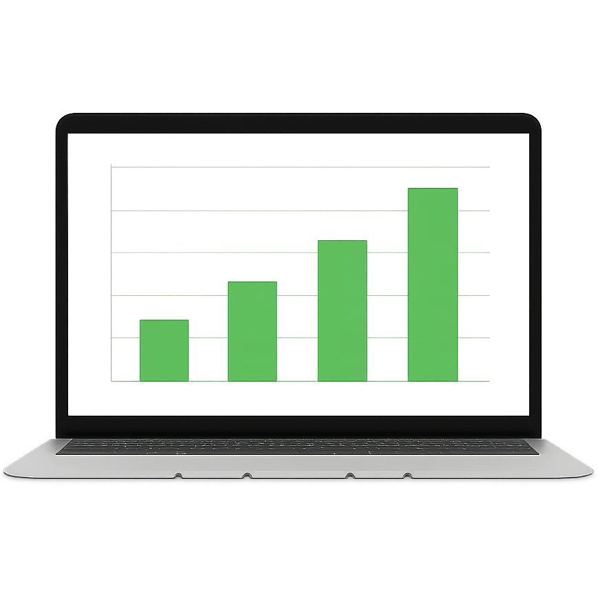 Remove the background, keep only the MacBook with green bar charts on the screen emoji