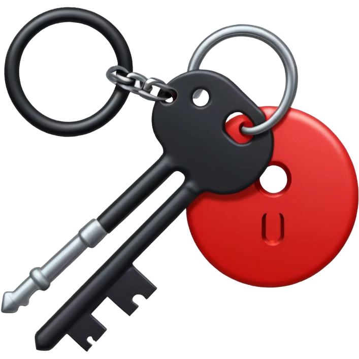 iOS sticker, dark key, black metal, red hole, minimal emoji