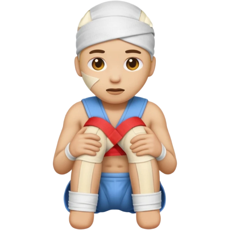 сделай на белом фото эмодзи человечек с ногой забинтованной колено emoji