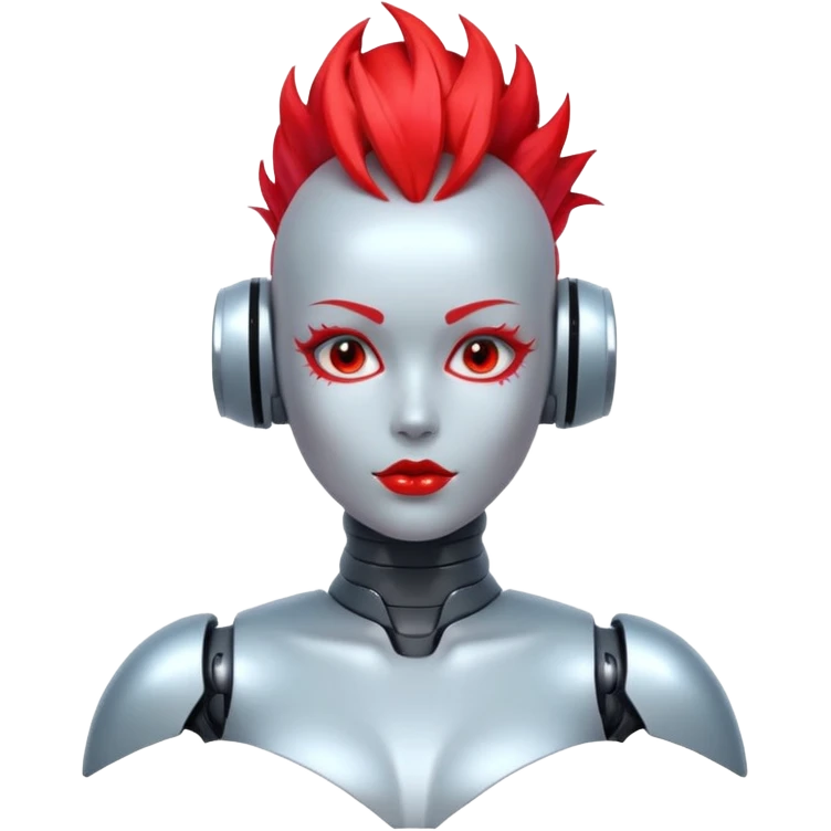 Sexy reflective glass face dronification robot girl with a red mohawk full body pinup pose  emoji