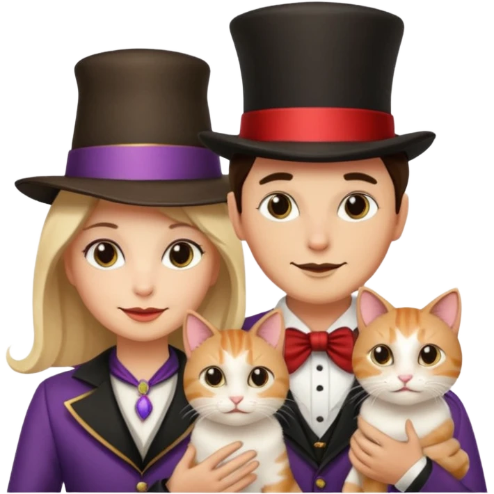 magician couple and their pet cat emoji