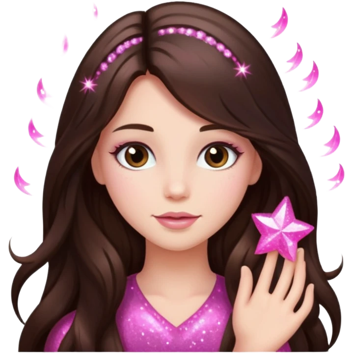 pink sparkles emoji of a long hair brunette emoji