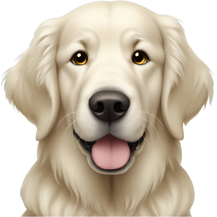 Big white golden retriever with big black nose up to the camera emoji