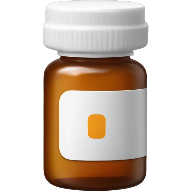 Singular Amber colored pill bottle with a plain white label filled halfway with liquid emoji