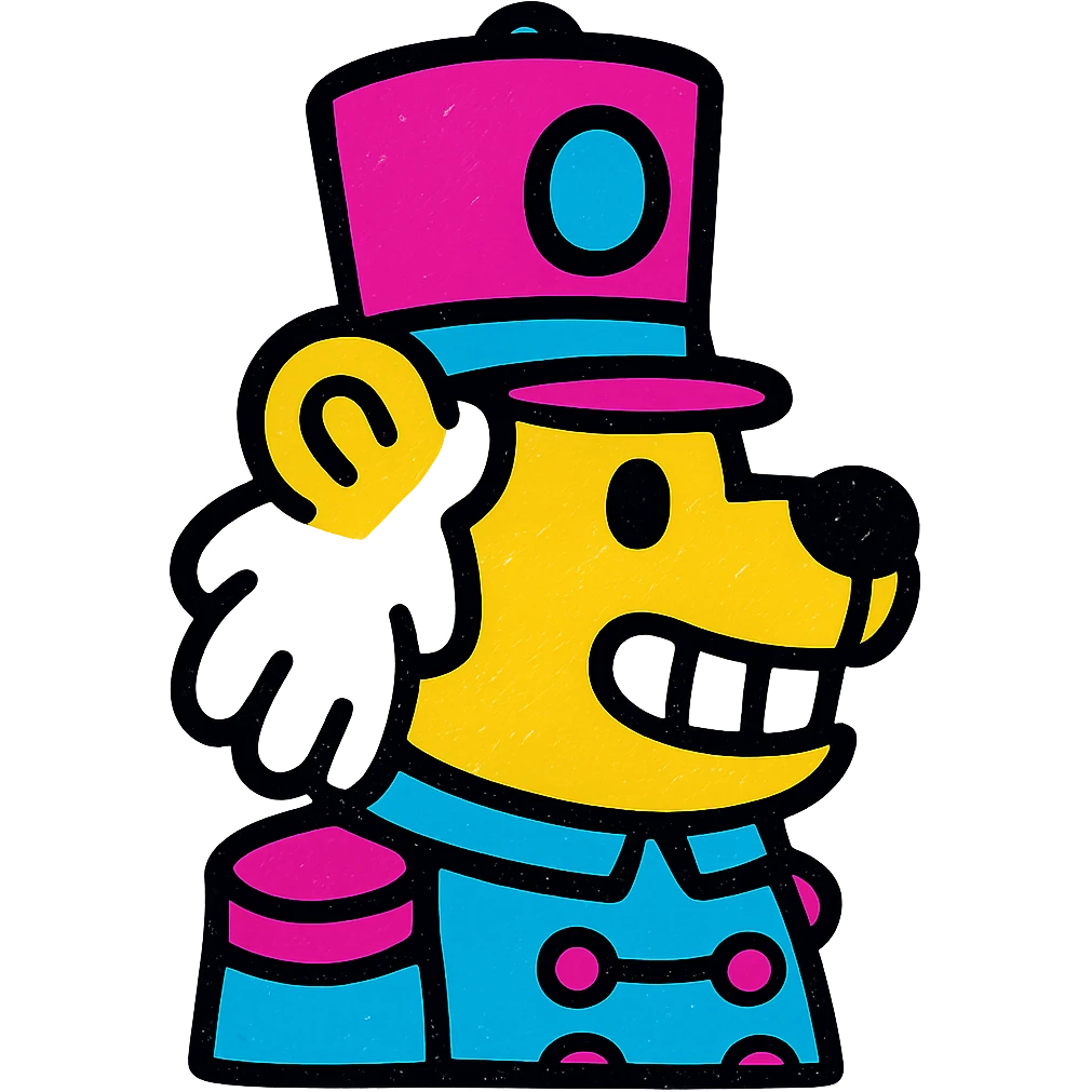 profile picture of a nutcracker bear with white hair, visible teeth, and a classic nutcracker hat, bold and colorful emoji