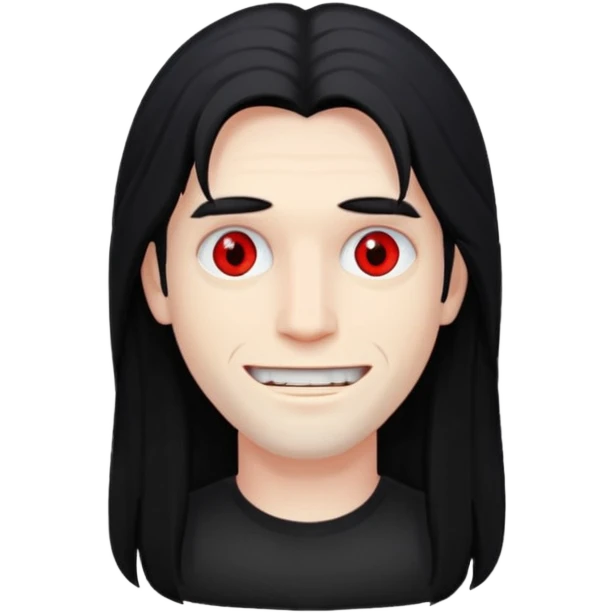 Мужчина с черными длинными волосами, и красными глазами  emoji